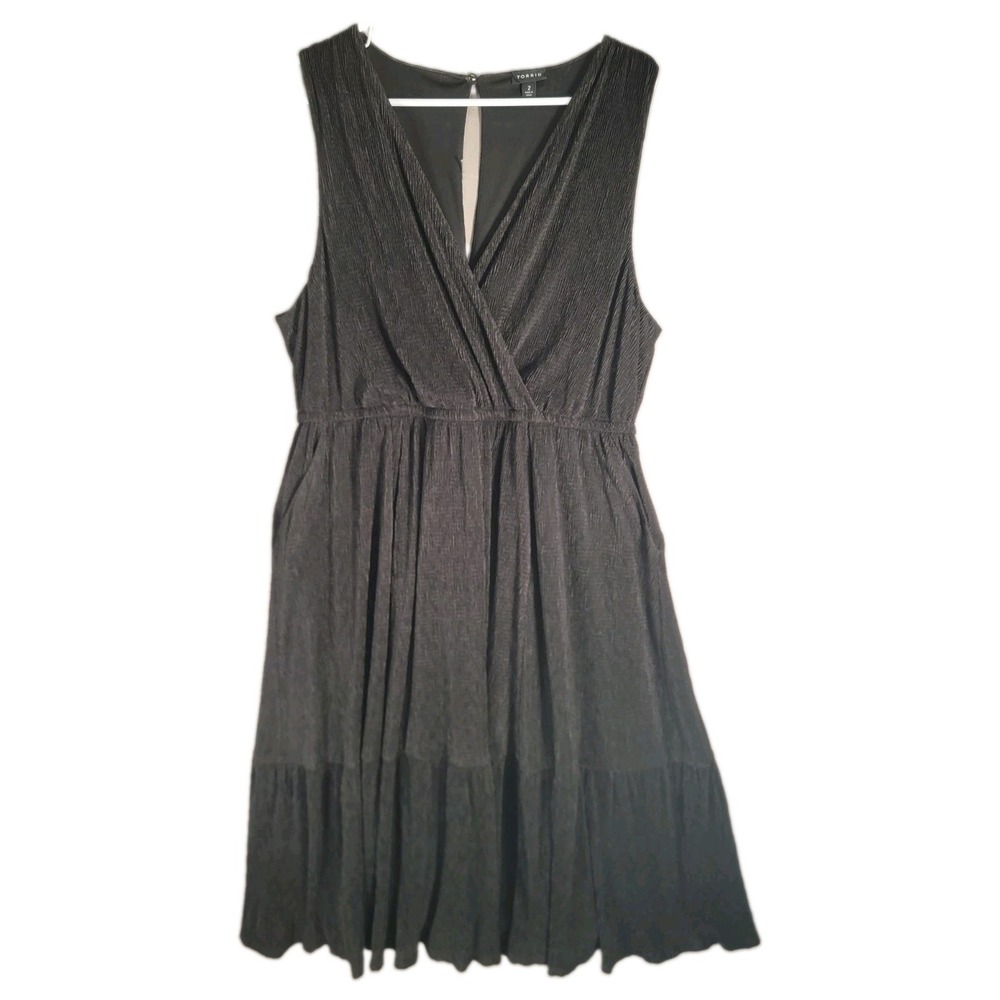 Torrid 2 2X Whimsigoth Black Crinkle Chiffon Tiered Midi Dress LBD Dark Romance